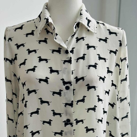 Cartise Ivory & Black Dachshund-Print Lightweight Button Front Blouse – US 4 - Picture 1 of 13